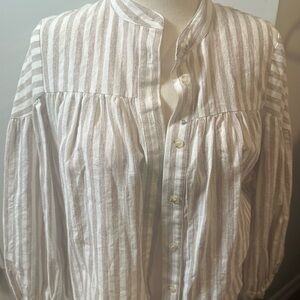 BiBi Beige and White Striped Button-Down Shirt